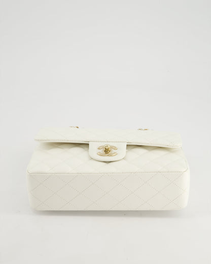 *HOT & RARE* Chanel White Small Classic Double Flap Bag in Caviar Leather with Champagne Gold Hardware