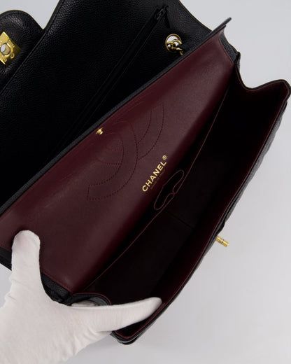 Chanel Black Jumbo Classic Double Flap Bag in Caviar Leather with Gold Hardware