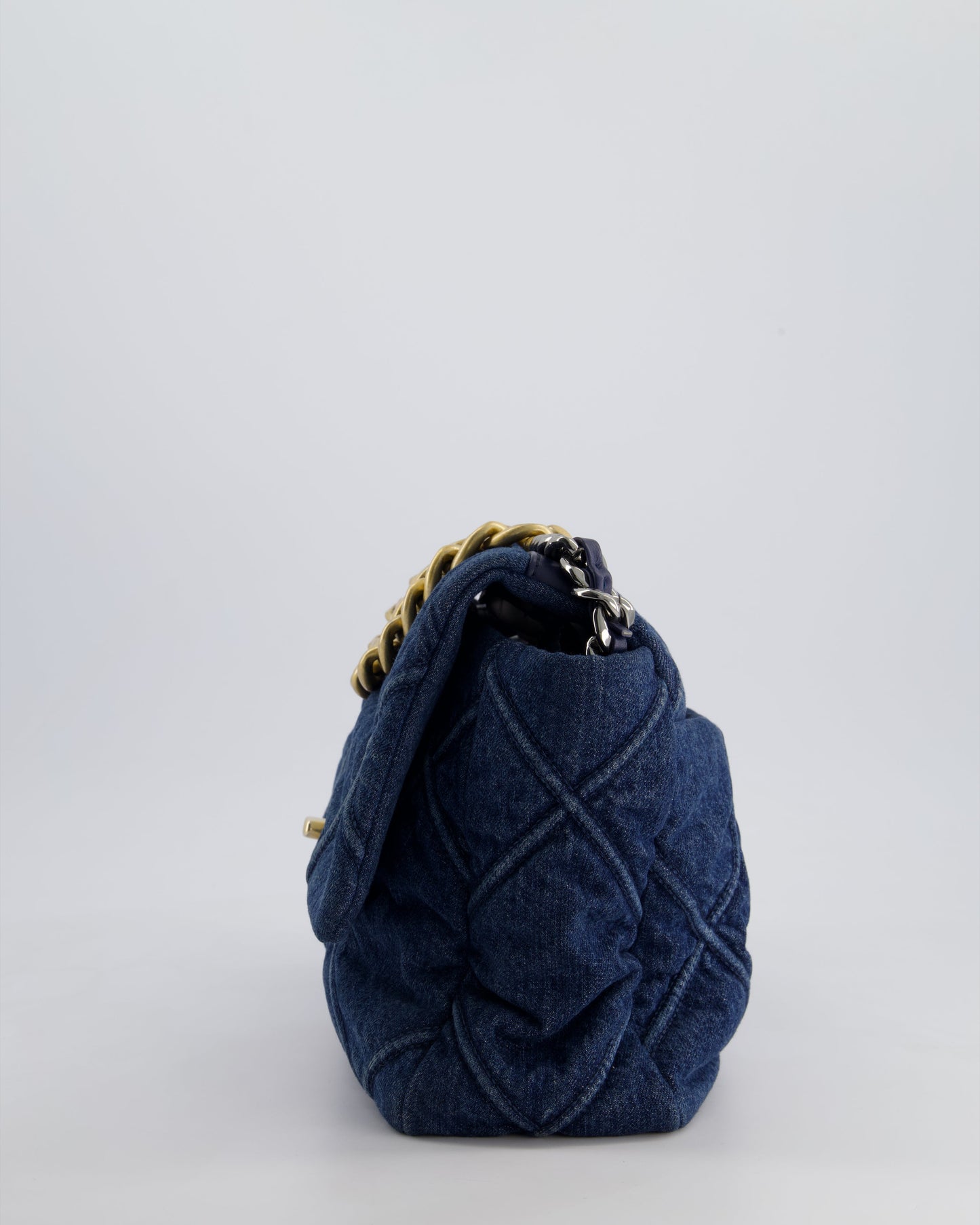 Chanel Blue Large 19 Bag in Quilted Denim with Mixed Hardware
