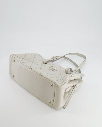 Chanel Light Grey Matelasse Leather Shoulder Tote Bag with Silver Hardware