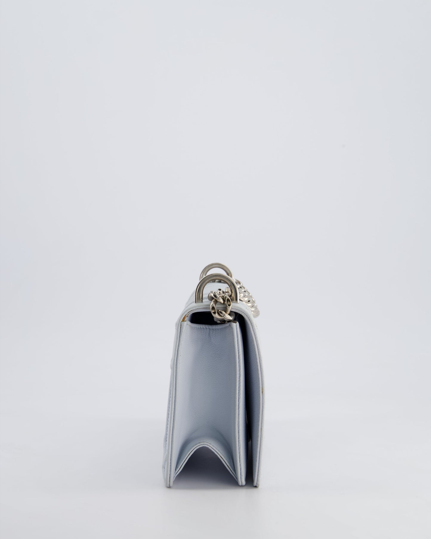 Christian Dior Baby Blue Small Diorama Flap Bag in Grained Calfskin Leather with Silver Hardware