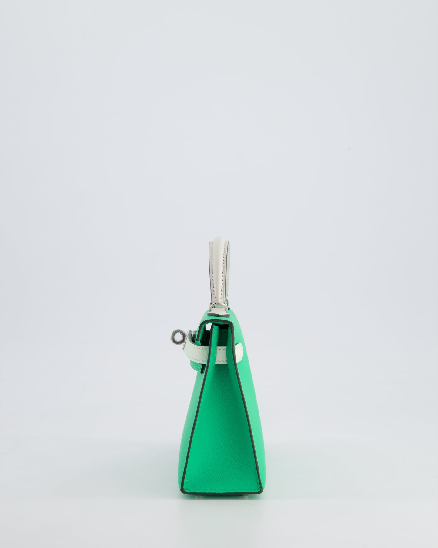 Hermès Mini Kelly II Tricolour 20cm Bag In Vert Comics, Vert Fizz and Gris Pale Epsom Leather with Palladium Hardware