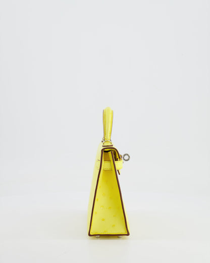 Hermès Mini Kelly II 20cm Bag in Jaune Citron Ostrich Leather with Palladium Hardware
