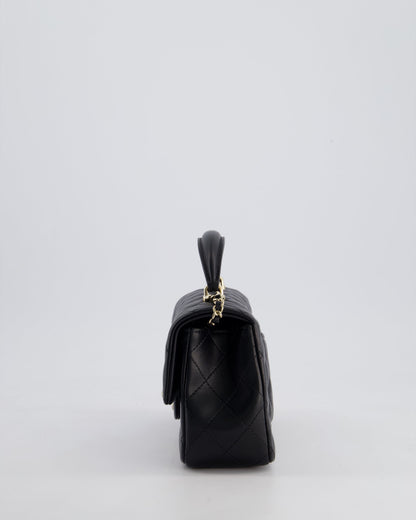 Chanel Black Mini Rectangular Top Handle Bag in Lambskin Leather with Champagne Gold Hardware