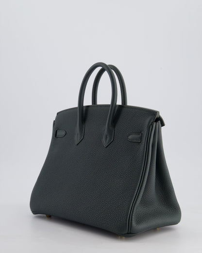 Hermès Birkin 25cm Retourne Bag in Vert Mangrove Togo Leather with Permabrass Hardware