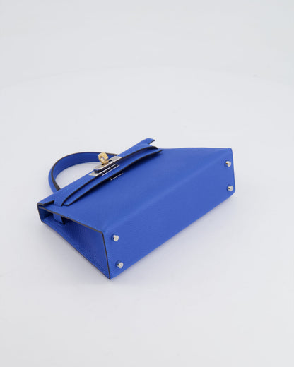 Hermès Mini Kelly II 20cm Bag in Bleu Hydra Epsom Leather with Electrum Hardware