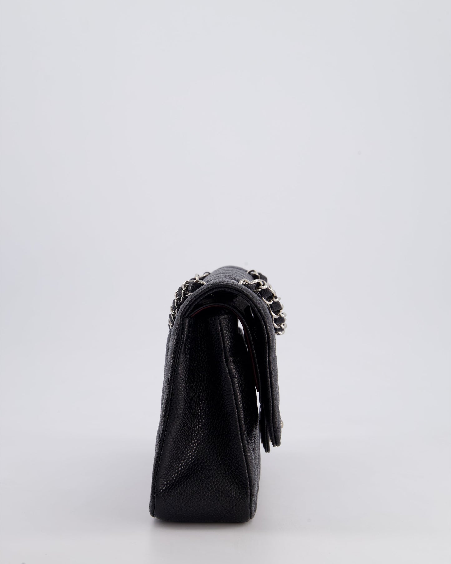 Chanel Medium Black Classic Double Flap Bag in Caviar Leather with Silver Hardware