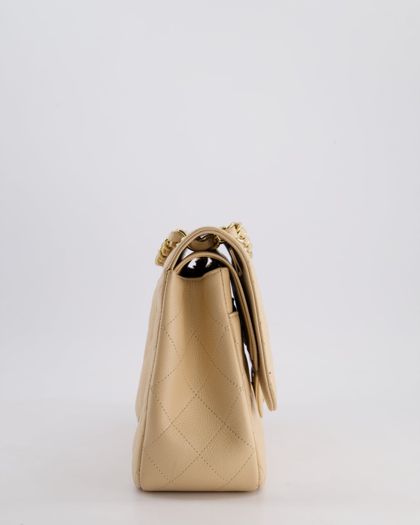 Chanel Beige Jumbo Classic Double Flap Bag in Caviar Leather with Gold Hardware