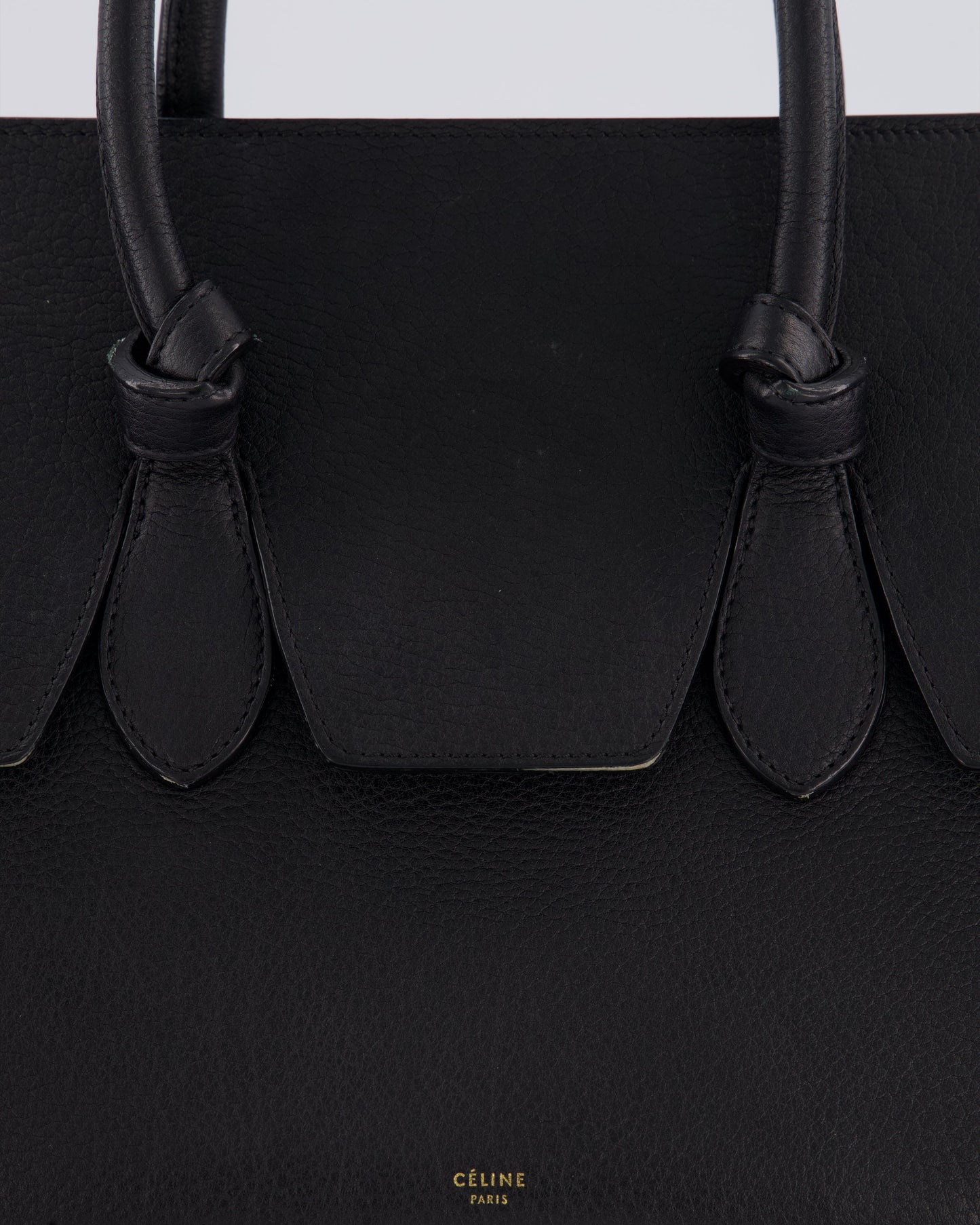 Celine Black Tie Knot Handbag in Grained Leather with Gold Hardware