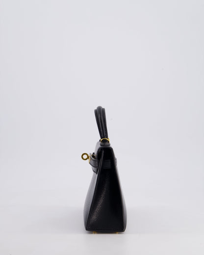 *HOT* Hermès Mini Kelly II 20cm Bag In Black Chèvre Chamkila Leather with Gold Hardware