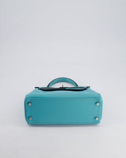 Hermès Kelly 25cm Bag Retourne in Bleu Atoll Swift Leather with Palladium Hardware