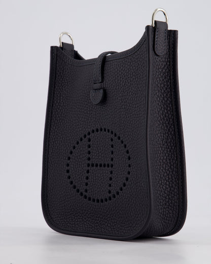 Hermès Mini Evelyne 16 Bag in Caban Clemence Leather with Palladium Hardware & Blue Zanzibar/Caban Wool Strap