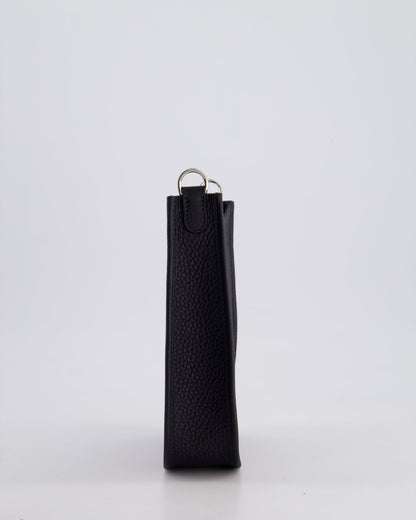 Hermès Mini Evelyne 16 Bag in Caban Clemence Leather with Palladium Hardware & Blue Zanzibar/Caban Wool Strap