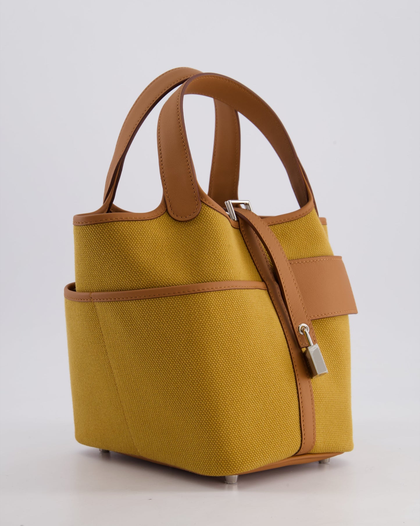 Hermes Picotin 18cm Pocket Cargo in Desert Toile Goeland Canvas and Gold Swift Leather with Palladium Hardware