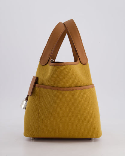 Hermes Picotin 18cm Pocket Cargo in Desert Toile Goeland Canvas and Gold Swift Leather with Palladium Hardware