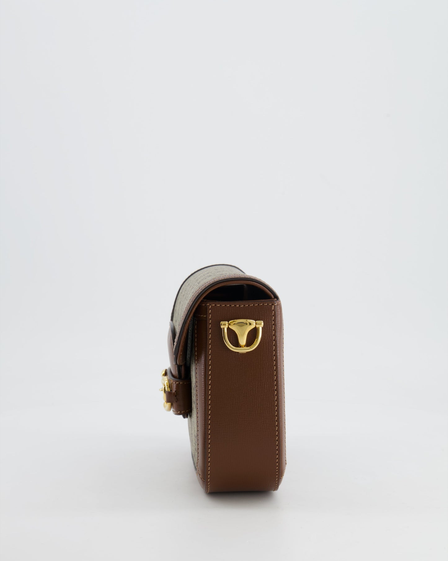 Gucci Horsebit 1955 Small Shoulder Bag in Beige/Dark Brown GG Supreme Monogram Canvas & Brown Leather Trim with Gold Hardware RRP £2,400