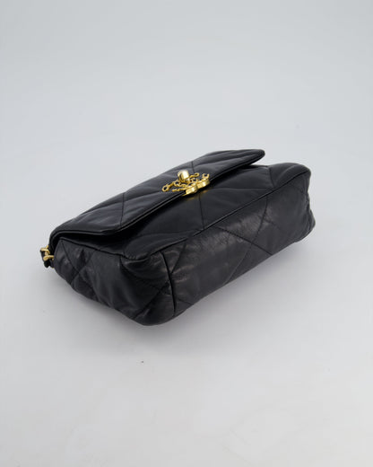 Chanel 19 Small Flap Bag in Black Goatskin Leather with Tricolour Hardware