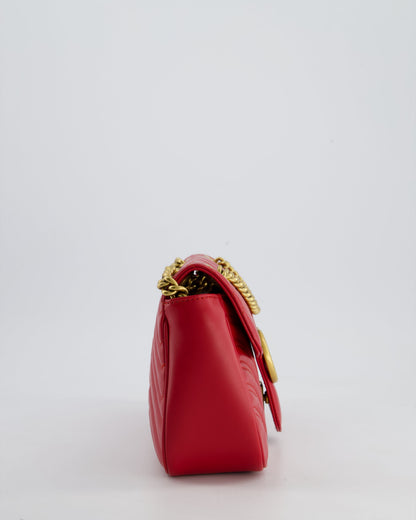 Gucci Red GG Marmont Leather Shoulder Bag with Antique Gold Hardware RRP £2,070