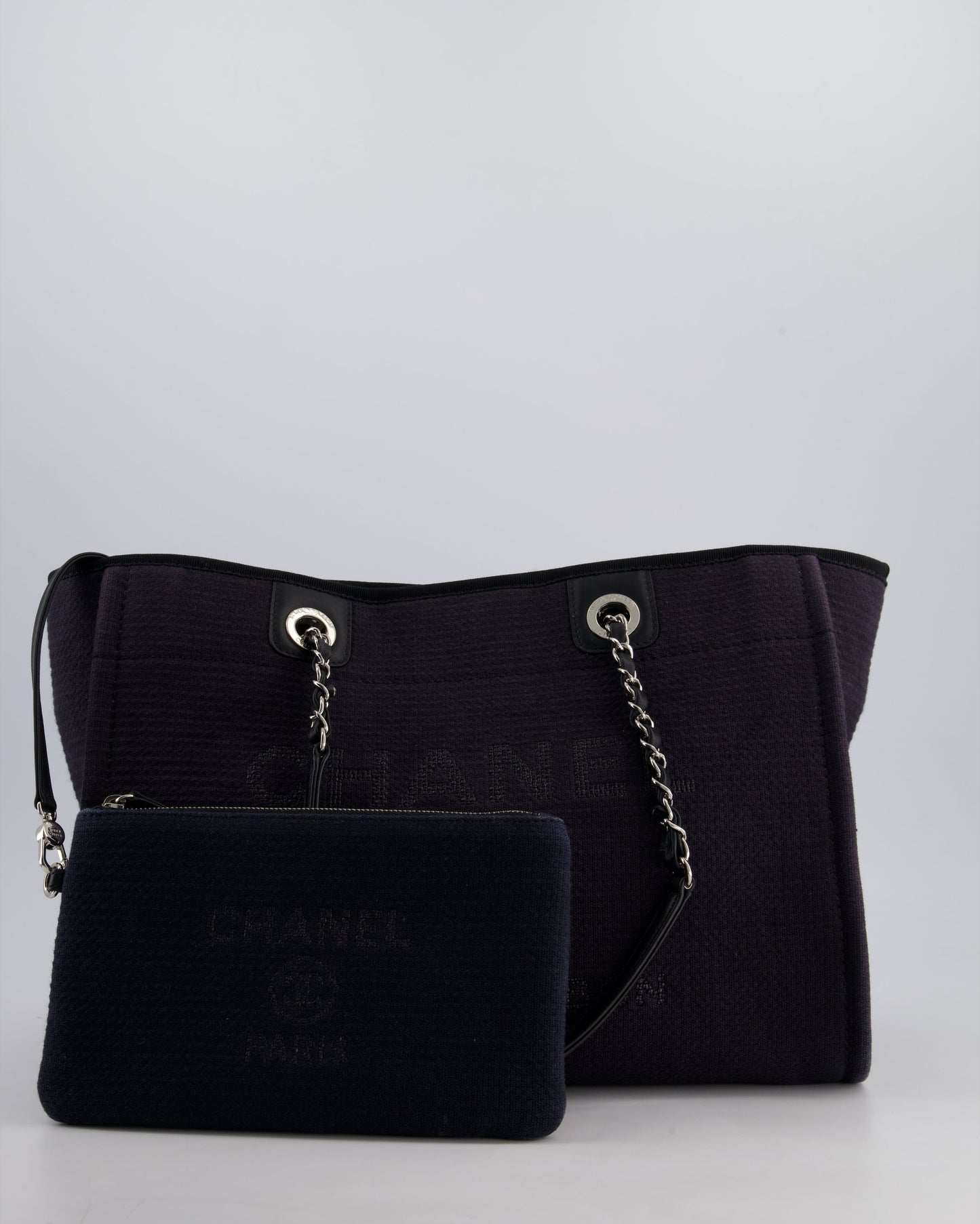 Chanel Black Small Canvas Deauville Tote Bag with Silver Hardware