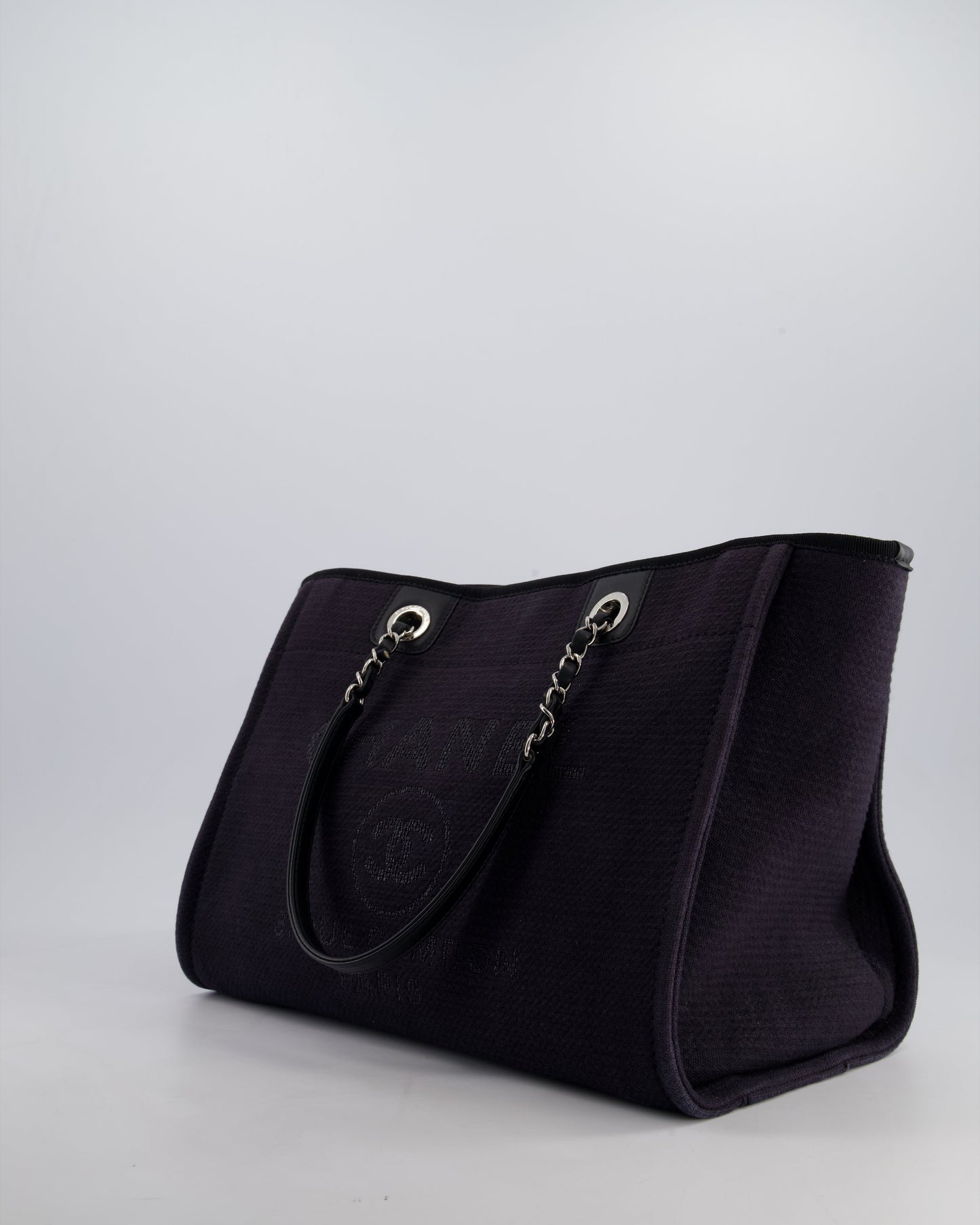 Chanel Black Small Canvas Deauville Tote Bag with Silver Hardware