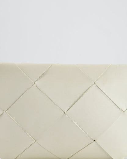 Bottega Veneta White Intrecciato Large Leather Clutch Bag with Silver Hardware