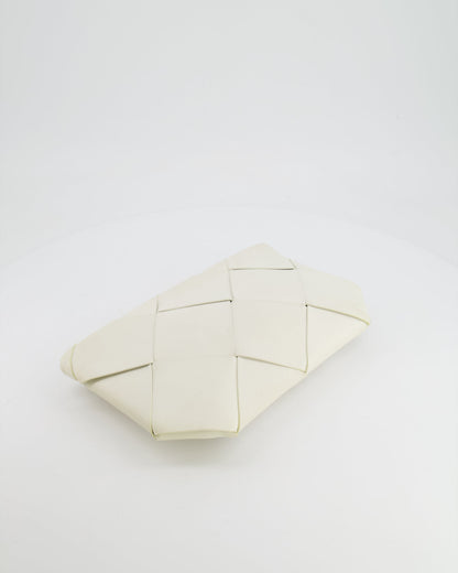 Bottega Veneta White Intrecciato Large Leather Clutch Bag with Silver Hardware