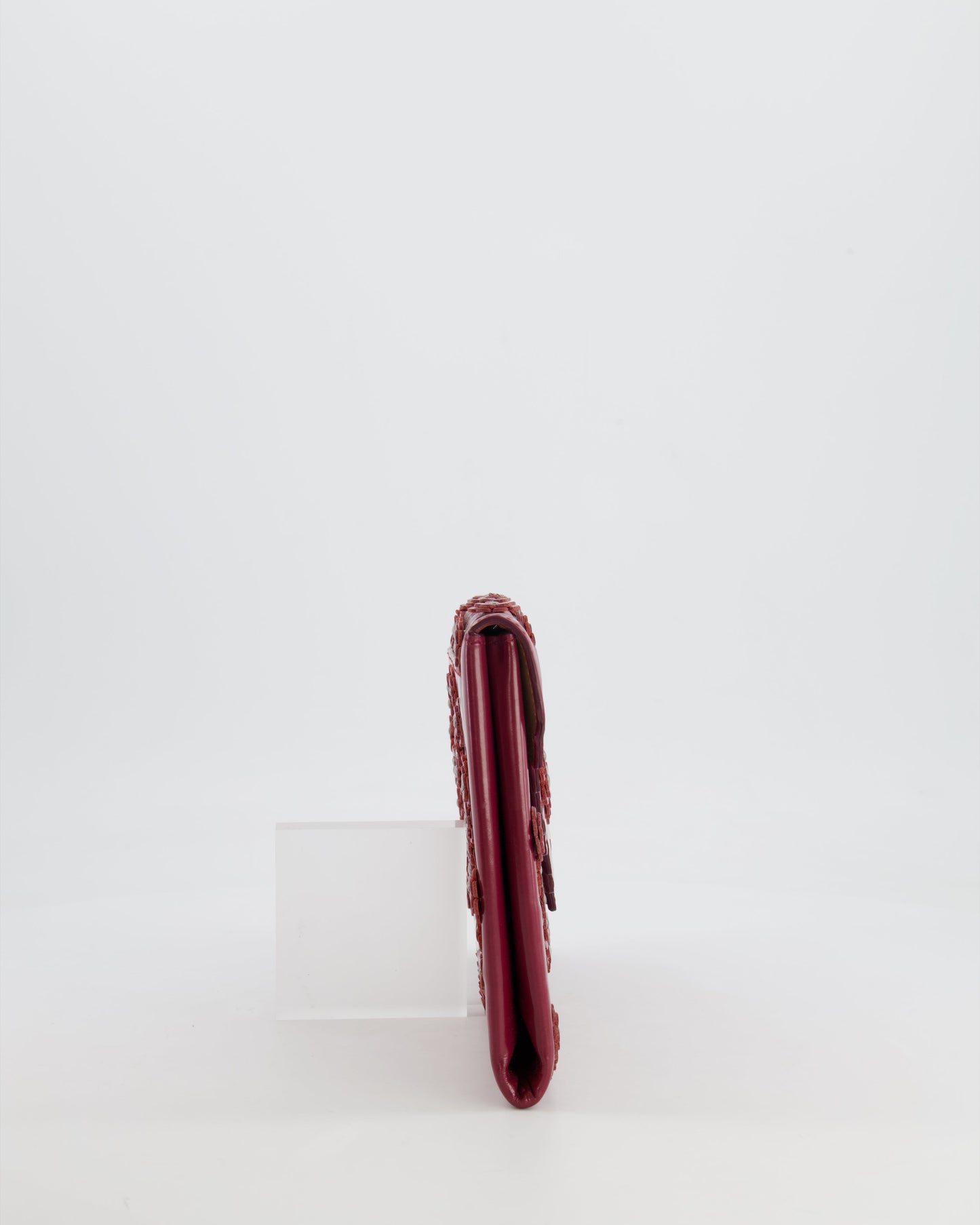 Alaïa Burgundy Patent Leather Floral Oum Clutch Bag with Silver Hardware RRP £2,200