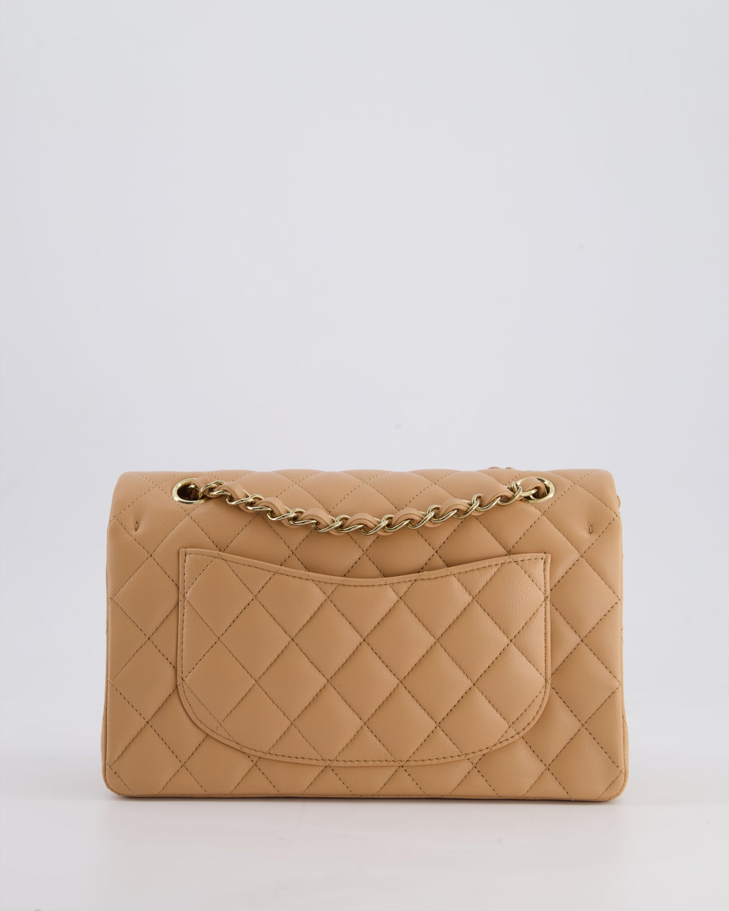 Chanel Beige Small Classic Double Flap Bag in Lambskin Leather with Champagne Gold Hardware