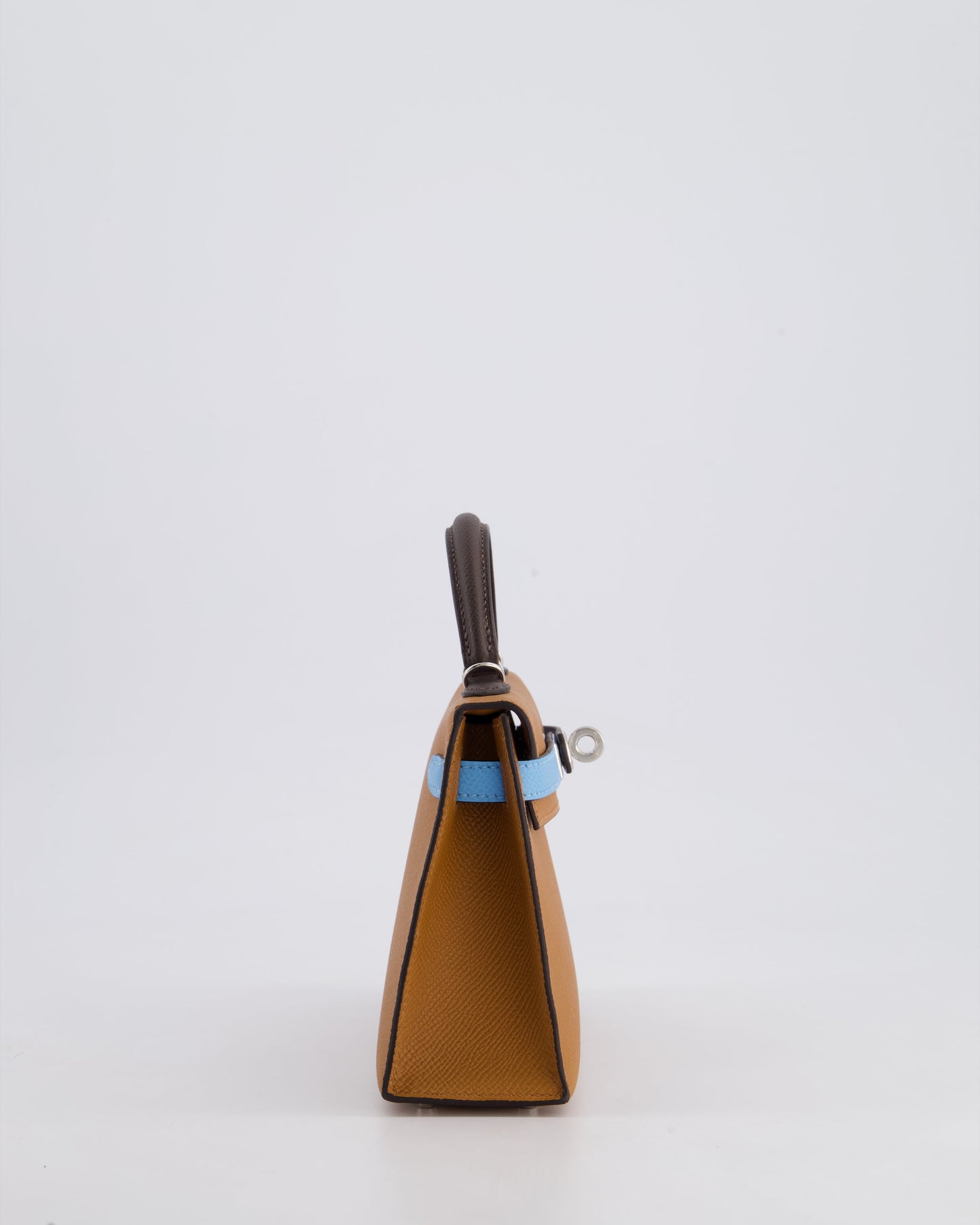 *RARE* Hermès Mini Kelly II Tricolour 20cm Bag In Gold, Ebene and Bleu Celeste Epsom Leather with Palladium Hardware
