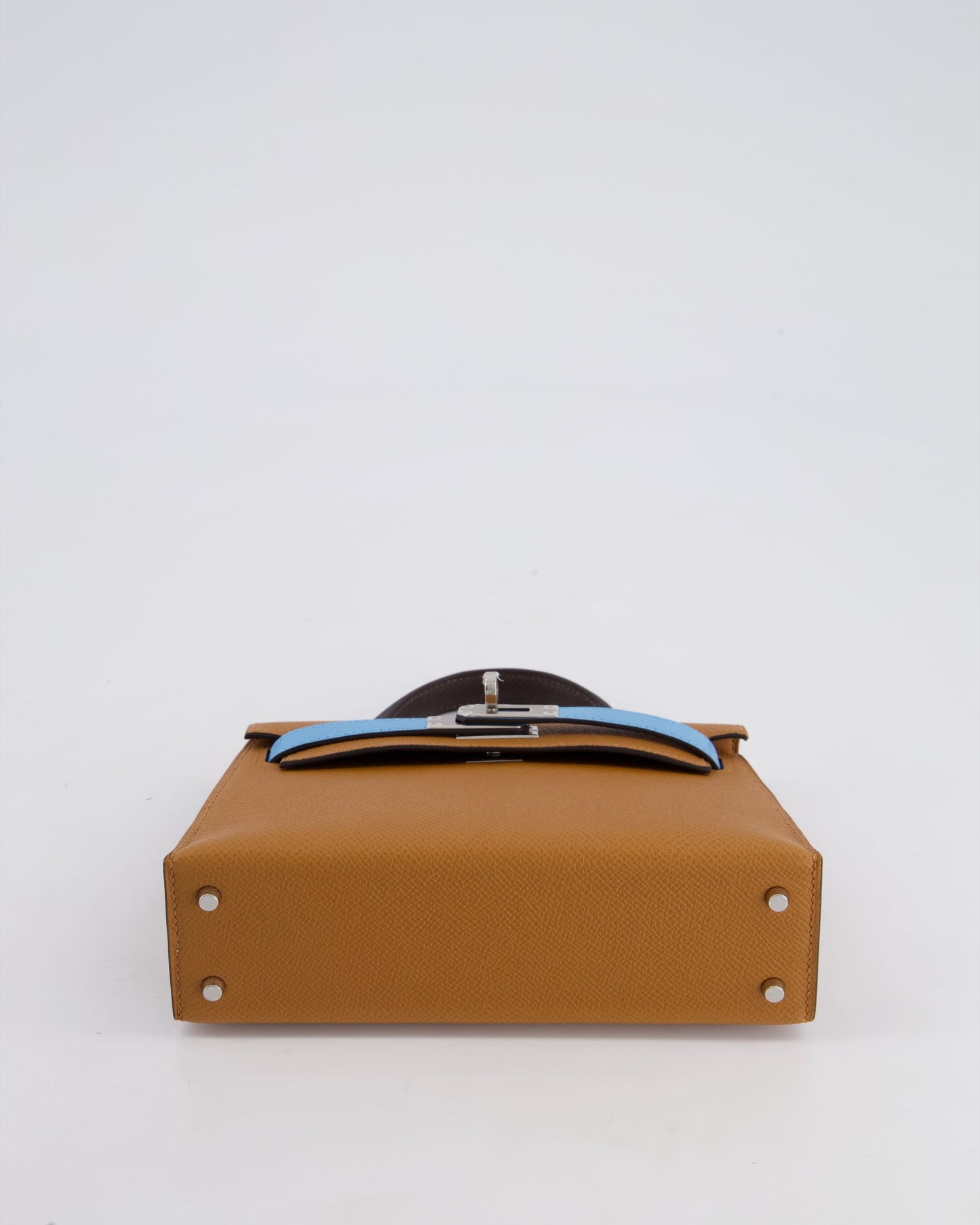 *RARE* Hermès Mini Kelly II Tricolour 20cm Bag In Gold, Ebene and Bleu Celeste Epsom Leather with Palladium Hardware