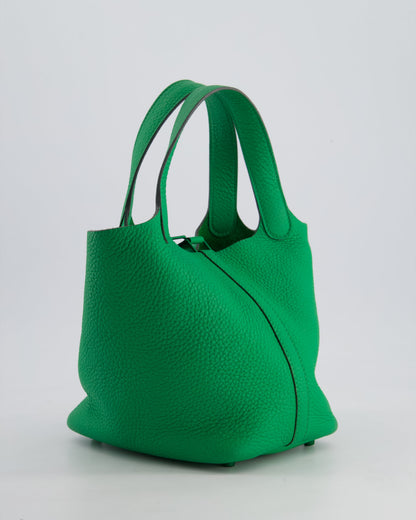 Hermès Picotin Lock 18cm in Bamboo Clemence Leather with Metallic Green Hardware