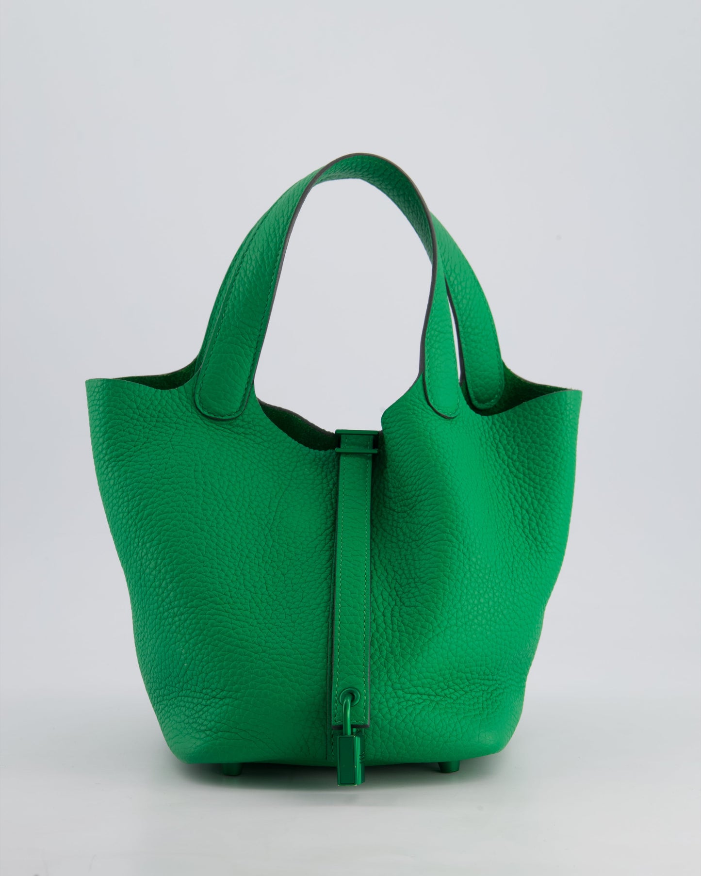 Hermès Picotin Lock 18cm in Bamboo Clemence Leather with Metallic Green Hardware