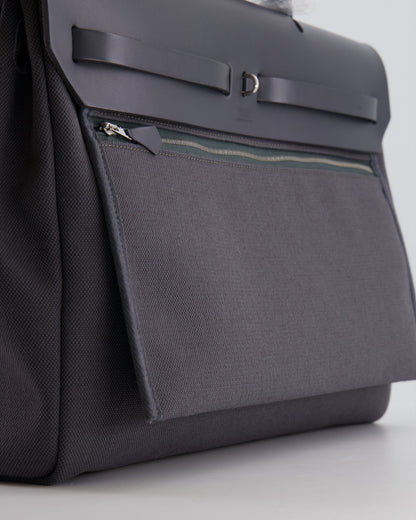 Hermès Herbag 39 Messanger in Ardoise Toile Canvas and Vache Hunter Leather with Palladium Hardware