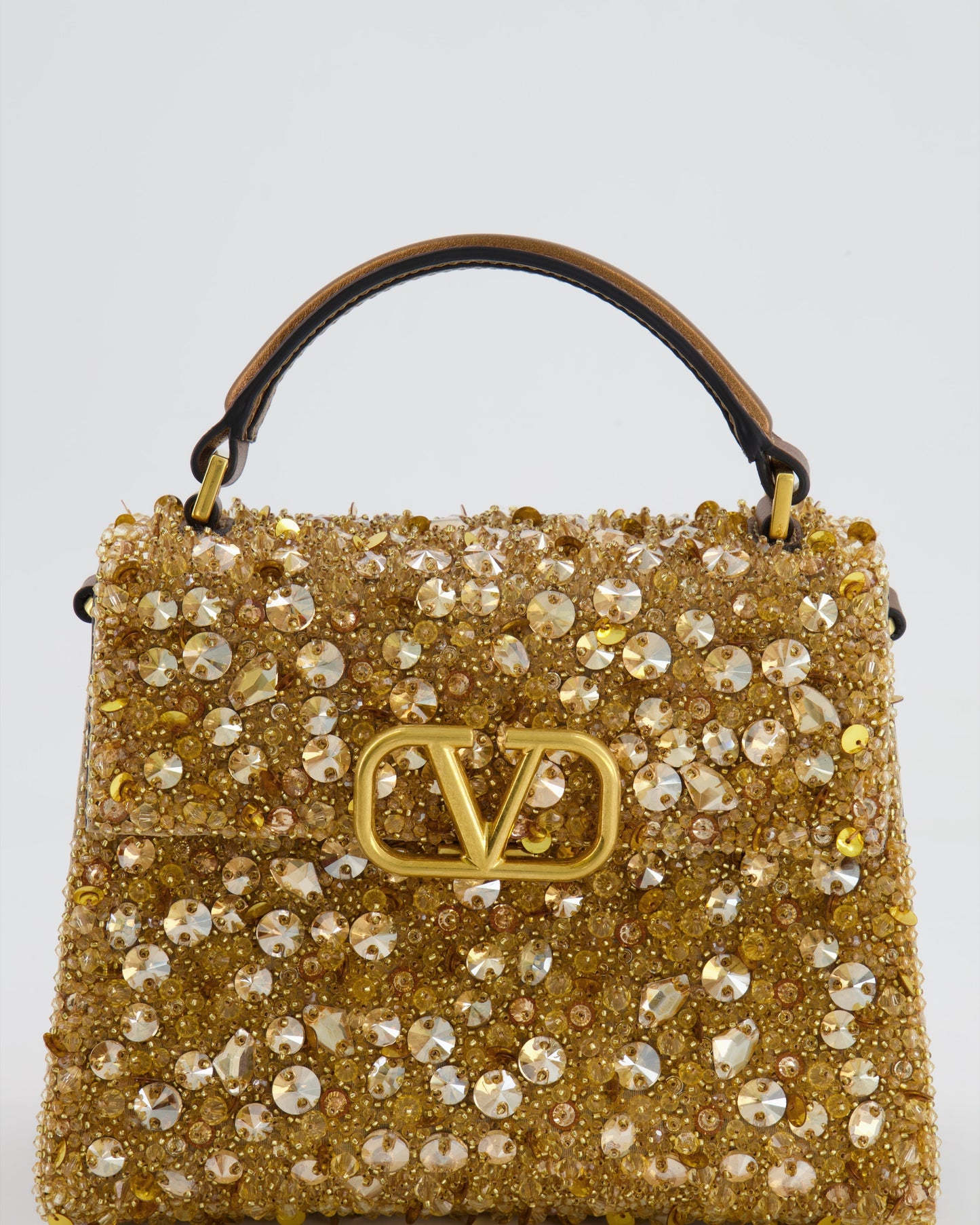 *HOT* Valentino Gold Sequin Embellished VSling Top Handle Mini Bag with Gold Hardware RRP £3,250