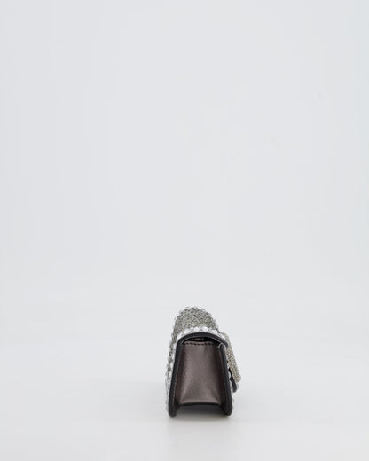 Valentino Silver Micro Logo Chain Bag with Rhinestones and Silver Hardware RRP £2,000