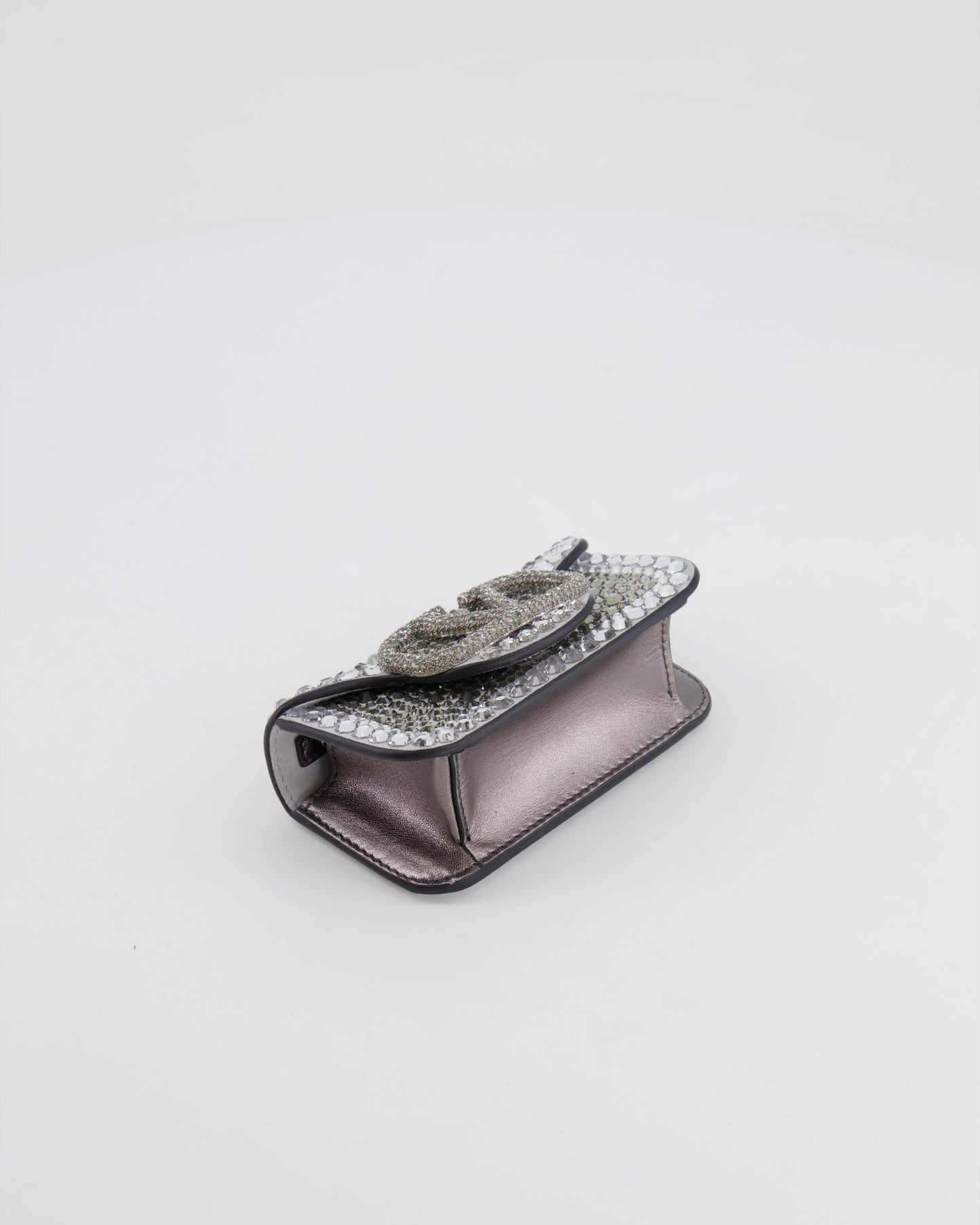 Valentino Silver Micro Logo Chain Bag with Rhinestones and Silver Hardware RRP £2,000
