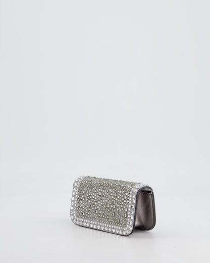 Valentino Silver Micro Logo Chain Bag with Rhinestones and Silver Hardware RRP £2,000
