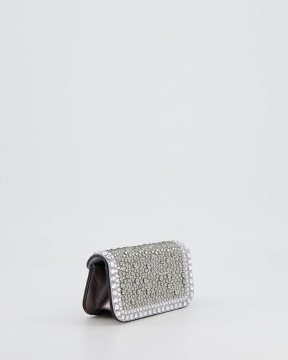 Valentino Silver Micro Logo Chain Bag with Rhinestones and Silver Hardware RRP £2,000