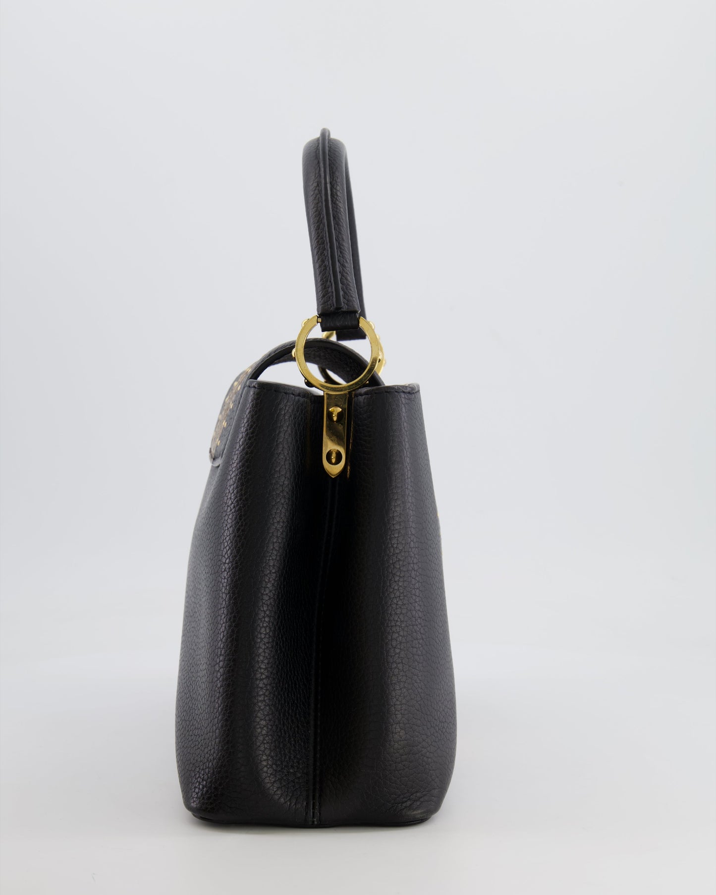 Louis Vuitton Capucines MM Bag in Black Leather and Beige Python Leather with Gold Hardware