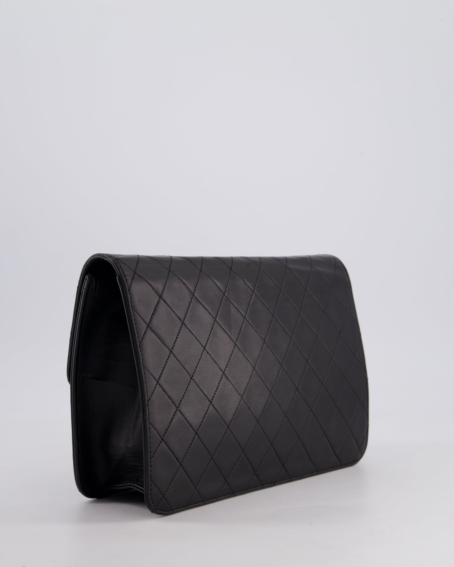 Chanel Vintage Black Medium Single Flap Bag in Lambskin Leather with 24K Gold Hardware