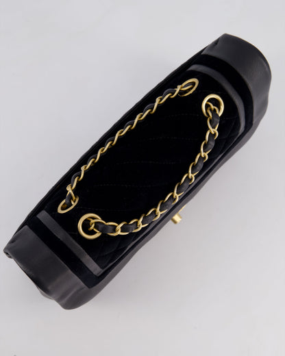 Chanel Black Medium Flap Bag in Lambskin Leather and Velvet with Rope CC Logo Detail