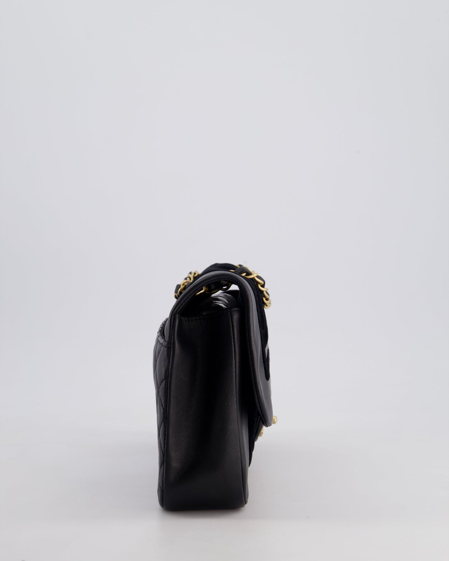 Chanel Black Medium Flap Bag in Lambskin Leather and Velvet with Rope CC Logo Detail