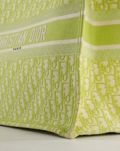 Christian Dior Ecru and Lime Dior Oblique Embroidery Canvas Large Book Tote Bag