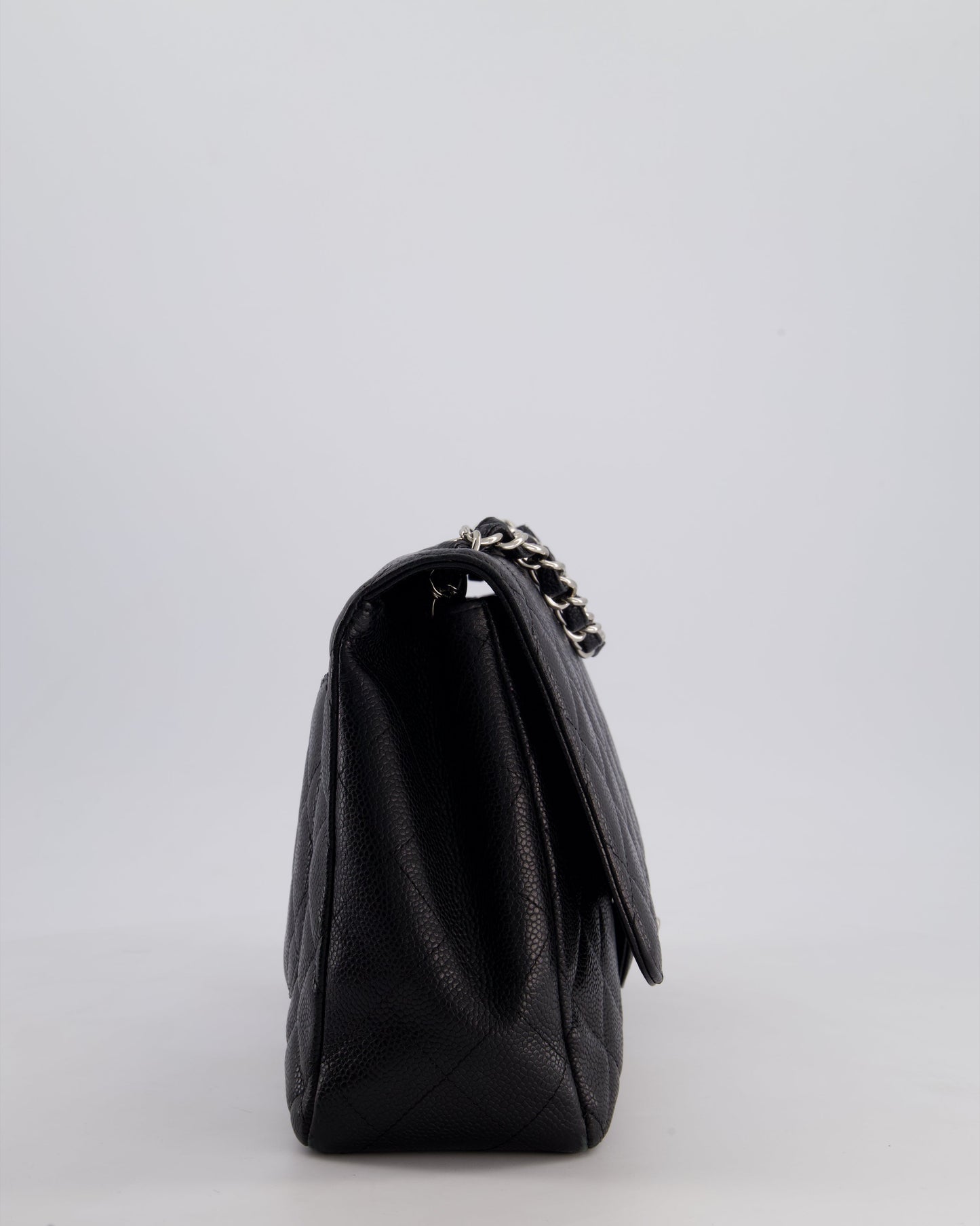 Chanel Black Jumbo Classic Single Flap Bag in Caviar Leather with Silver Hardware