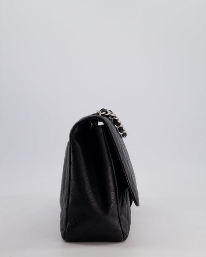 Chanel Black Jumbo Classic Single Flap Bag in Caviar Leather with Silver Hardware