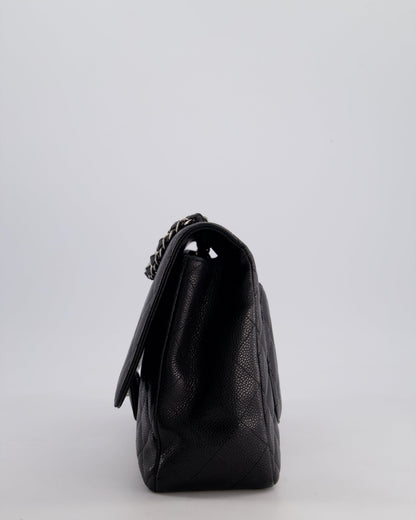 Chanel Black Jumbo Classic Single Flap Bag in Caviar Leather with Silver Hardware