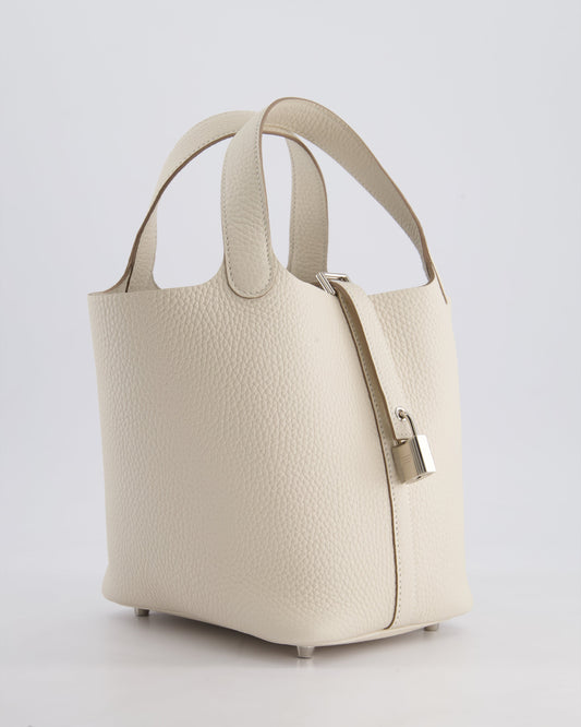 *HOT* Hermès Picotin Lock Bag 18cm in Craie Clemence Leather with Palladium Hardware