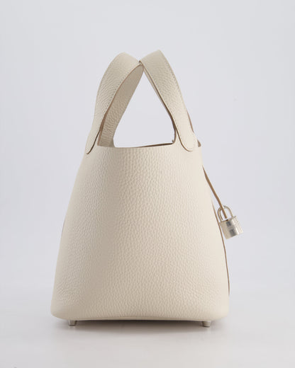 *HOT* Hermès Picotin Lock Bag 18cm in Craie Clemence Leather with Palladium Hardware
