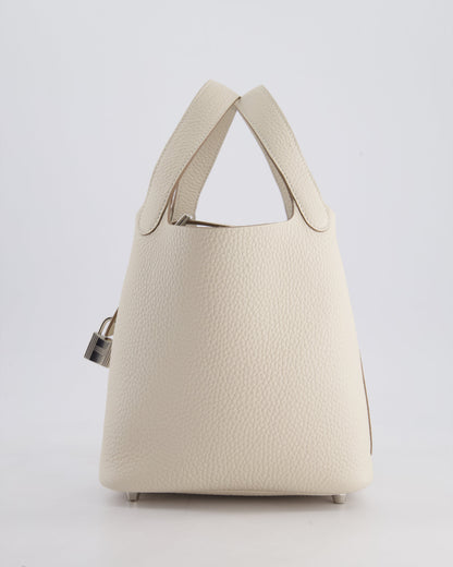 *HOT* Hermès Picotin Lock Bag 18cm in Craie Clemence Leather with Palladium Hardware