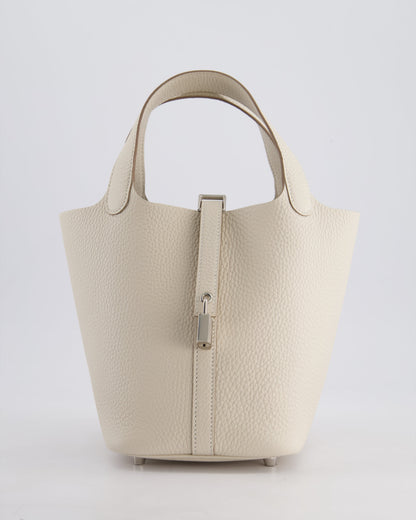 *HOT* Hermès Picotin Lock Bag 18cm in Craie Clemence Leather with Palladium Hardware